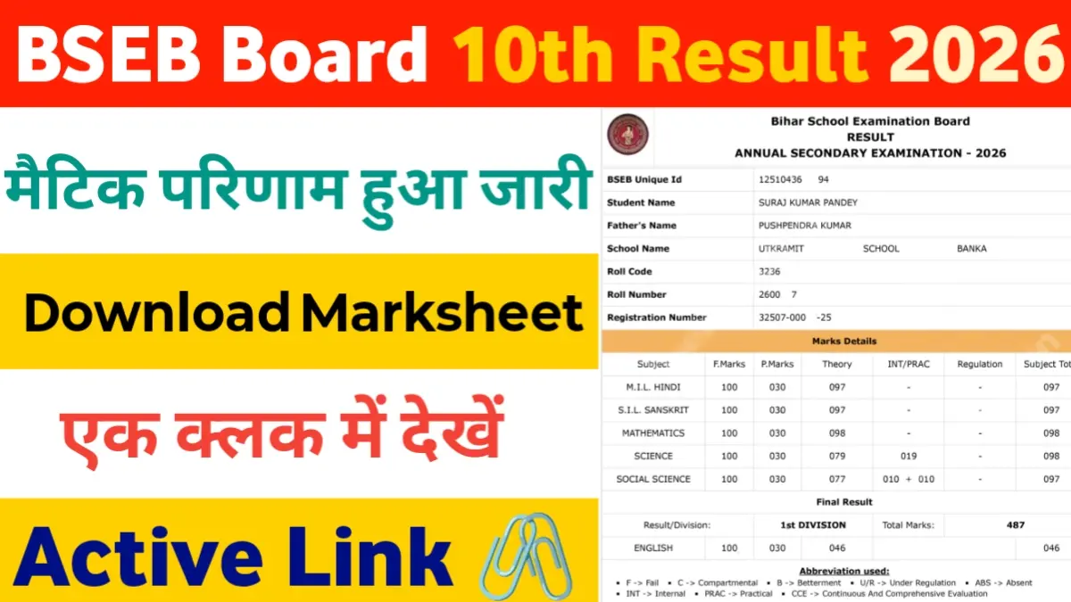 Bihar Board 10th Result 2026 Live Out
